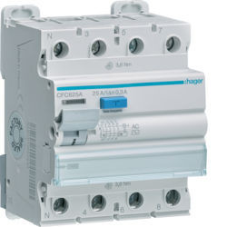 CFC625A - Inter. dif. 3P+N 25A 300 mA tipo AC 4M HAGER EAN:3250611621416