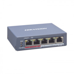 HIKVISION DS-3E1105P-EI Switch Monitoreable de 4 puertos PoE (hasta 250 m) 10/100 Mbps 1 puerto RJ45 Uplink 60 Watts conexion remota desde Hik-ProConnect