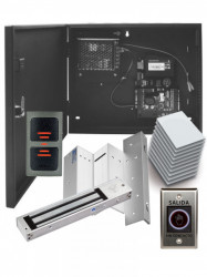 ZKTECO C3100IDPACK - Control de Acceso Profesional para 1 Puerta con Lector de Tarjeta RFID / Botón de Salida sin Contacto / Contrachapa Magnética y Soporte para Contrachapa / Paquete de 10 Tarjetas / Administra con Software ZK Access 3.5