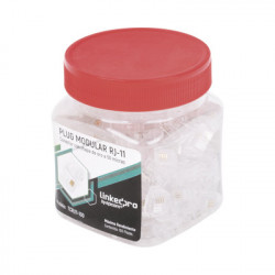 LINKEDPRO - TCRJ11-100 - Bote con 100 piezas de plug modular tipo RJ11 de 4 contactos chapado de oro a 50 micras