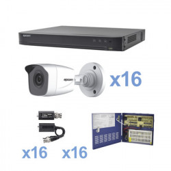 EPCOM - KEVTX8T16BW - KIT TurboHD 1080p / DVR 16 Canales / 16 Cámaras Bala (exterior 2.8 mm) / Transceptores / Conectores / Fuente de Poder Profesional
