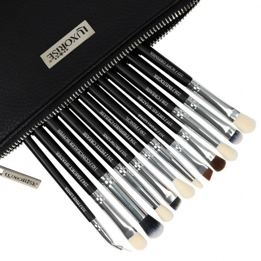 Set 12 Pensule Machiaj Profesionale LUXORISE Brilliance Silver + Borseta CADOU