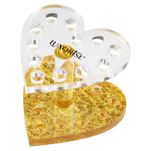 Suport pensule unghii si ustensile manichiura LUXORISE Golden Heart, 12 sloturi