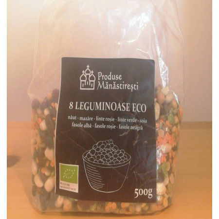 ETICHETA DETERIORATA - 8 leguminoase ECO - 500G - Naut, mazare, linte rosie decojita, linte verde, fasole alba, fasole rosie, soia