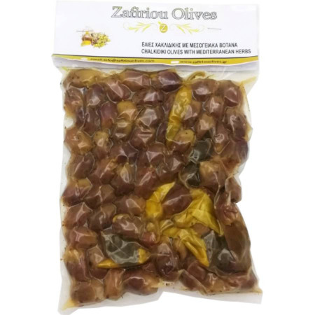 Măsline verzi de Halkidiki cu ierburi mediteraneene, 500 gr
