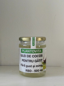 ETICHETA DETERIORATA - Ulei de cocos BIO pentru gatit, fara gust si miros, RBD 500 ml