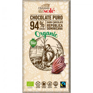 CIOCOLATA NEAGRA BIO SI FAIRTRADE 94% CACAO, 100G CHOCOLATES SOLE