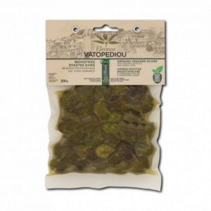 Masline sparte BIO verzi cu ulei de masline si lamaie, 200 gr - Sfantul Munte Athos - Manastirea Vatoped