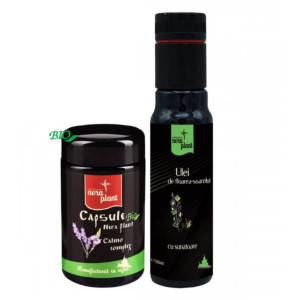 Pachet promoțional ''Calm si relaxare" Capsule Nera Plant BIO Calmo-complex, 90 capsule + Ulei de floarea soarelu cu sunatoare Nera Plant BIO, 100ml