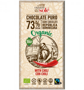 CIOCOLATA NEAGRA BIO CU CHILI, 73% CACAO, 100 G