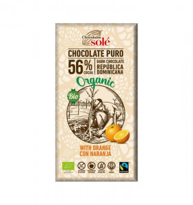 CIOCOLATA NEAGRA BIO CU PORTOCALE, 56% CACAO, 100 G
