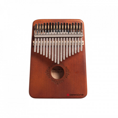 Kalimba, instrument muzical cu 17 Note, awwaline, lemn maro, model floral rotund