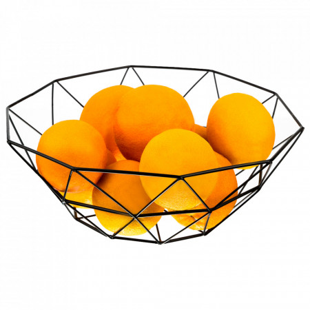 Cos de fructe, awwaline, Model cu Triunghiuri, Metal, Negru, 9x26cm