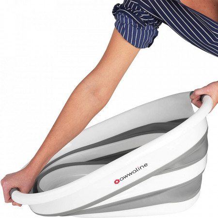 Cos multifunctional pliabil din plastic, awwaline®, alb/gri, ideal pentru rufe