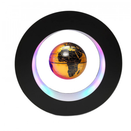 Glob pamantesc magnetic plutitor cu iluminare LED, awwaline, auriu, rotund, 18 cm x 18 cm x 5 cm
