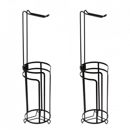 Set 2 suporturi hartie igienica cu depozitare, awwaline, negru, metal, 15 x 65 cm