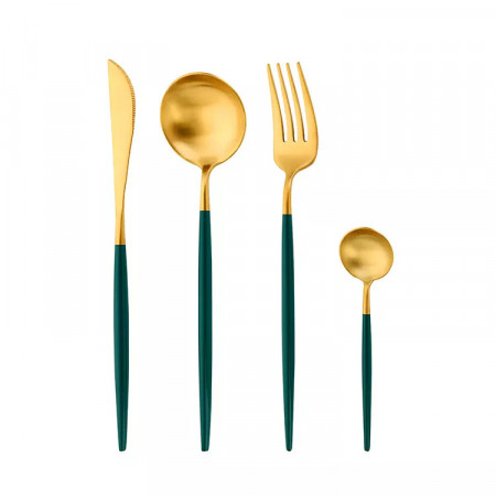 Set tacamuri 24 piese stil portughez, awwaline, auriu/verde, otel inoxidabil