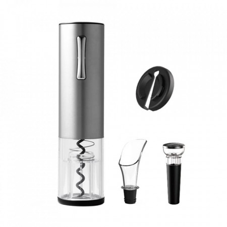 Set tirbuson electric si accesorii vin, awwaline, argintiu, 4 piese, incarcare USB