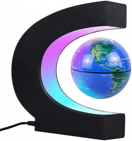 Glob pamantesc magnetic plutitor cu iluminare LED, awwaline®, albastru