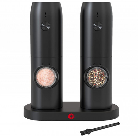 Set 2 rasnite electrice sare si piper, awwaline, negru, stand incarcare USB, perie curatare, Indicator LED, Grosime reglabila