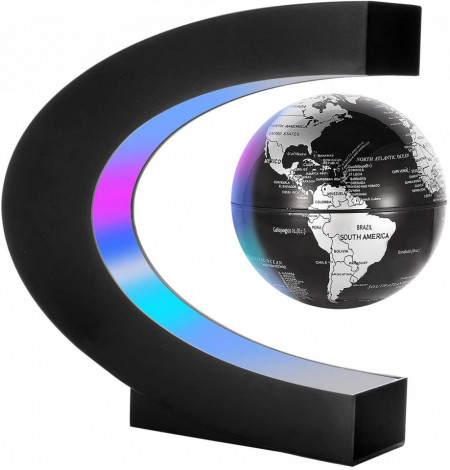 Glob pamantesc magnetic plutitor cu iluminare LED, awwaline®, negru