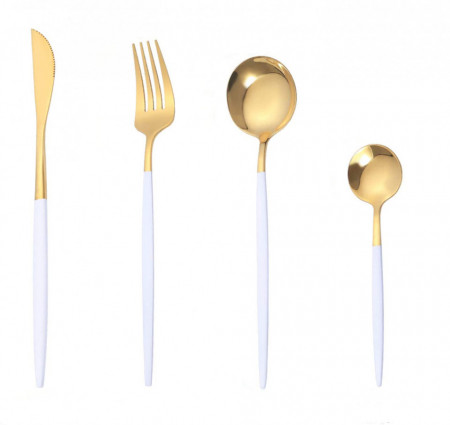 Set tacamuri 24 piese stil portughez, awwaline, alb, otel inoxidabil