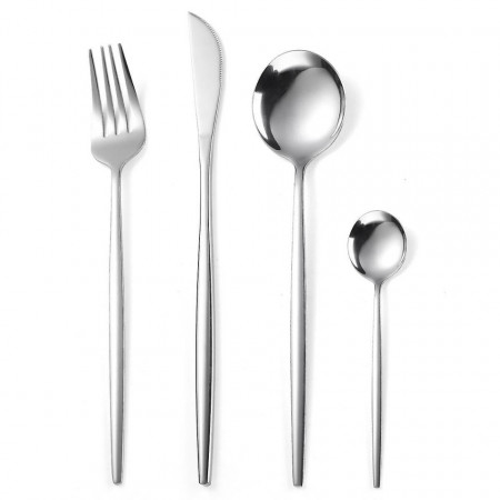 Set tacamuri 24 piese stil portughez, awwaline, argintiu, otel inoxidabil