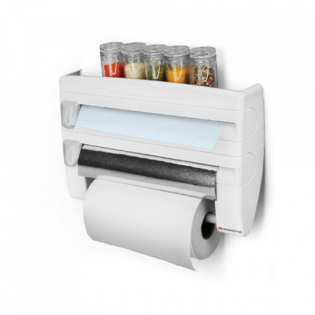 Dispenser de bucatarie 4 in 1, awwaline, pentru folie alimentara, rola de hartie, folie de aluminiu si alte accesorii