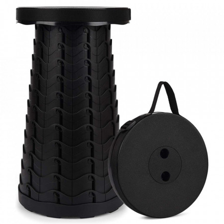 Scaun rotund retractabil, awwaline®, negru, extensibil, pliabil, portabil, ideal pentru activitati outdoor, camping, pescuit
