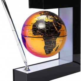 Glob pamantesc magnetic plutitor cu iluminare LED, awwaline, auriu, 17.3 cm x 19.5 cm x 5 cm, prevazut cu pix cromat si suport