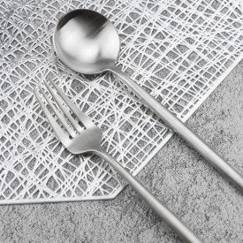Set tacamuri 24 piese stil portughez, awwaline, argintiu, otel inoxidabil