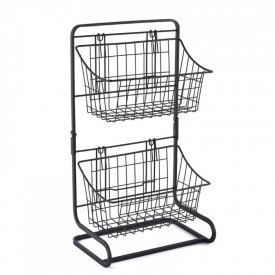 Cos multifunctional cu 2 etaje, awwaline, negru, metalic, 26 cm x 17.8 cm x 47.5 cm, ideal pentru fructe, legume, condimente