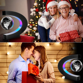 Glob pamantesc magnetic plutitor cu iluminare LED, awwaline®, negru