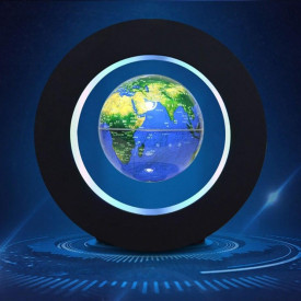 Glob pamantesc magnetic plutitor cu iluminare LED, awwaline, albastru, rotund, 18 cm x 18 cm x 5 cm