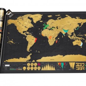 Harta razuibila World Map, Model Deluxe Large 59,4 x 82,5cm, tub si accesorii de razuit cadou
