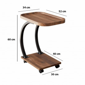 Masuta cafea cu roti, awwaline, lemn, maro, C-Shaped, 2 nivele, 52 x 34 x 60 cm
