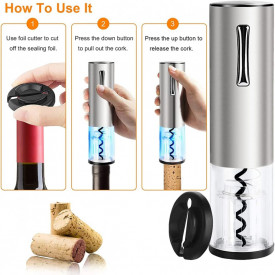Set tirbuson electric si accesorii vin, awwaline, argintiu, 4 piese, incarcare USB