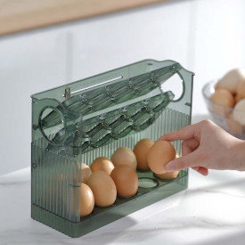 Suport organizator oua pentru frigider, awwaline, verde, capacitate 30 oua, 26 x 10 x 20 cm