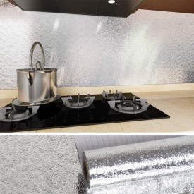 Folie De Aluminiu Autoadeziva, awwaline®, argintie, Protectie Bucatarie, 60 x 300 Cm