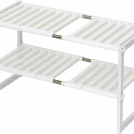 Raft orgnizator extensibil cu 2 etaje, awwaline, alb, 38-70 x 26 x 38 cm, ideal pentru spatiul de sub chiuveta