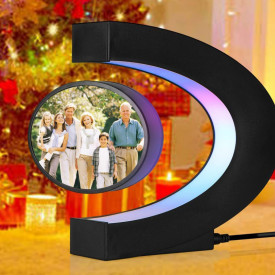 Rama foto cu levitatie magnetica, awwaline, negru, lumina LED in forma de C, ideala pentru cadou