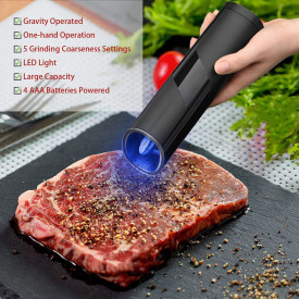 Rasnita electrica sare/piper, awwaline, negru, Inductie gravitationala, Indicator LED, Grosime reglabila
