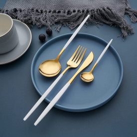 Set tacamuri 24 piese stil portughez, awwaline, alb, otel inoxidabil