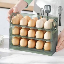 Suport organizator oua pentru frigider, awwaline, verde, capacitate 30 oua, 26 x 10 x 20 cm