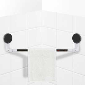 Suport pentru prosoape, awwaline, alb, 34 cm, prindere cu ventuza, permite montarea pe colt