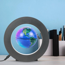 Glob pamantesc magnetic plutitor cu iluminare LED, awwaline, albastru, rotund, 18 cm x 18 cm x 5 cm