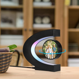 Rama foto cu levitatie magnetica, awwaline, negru, lumina LED in forma de C, ideala pentru cadou