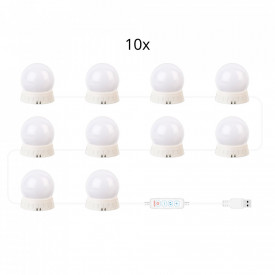 Set 10 becuri LED oglinda make-up, awwaline, intensitate reglabila, stil Hollywood, 3 moduri de iluminare, alimentare USB