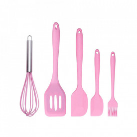 Set 5 ustensile de gatit din silicon, awwaline, roz