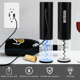 Set tirbuson electric USB si accesoriu taiere sigiliu, awwaline, negru